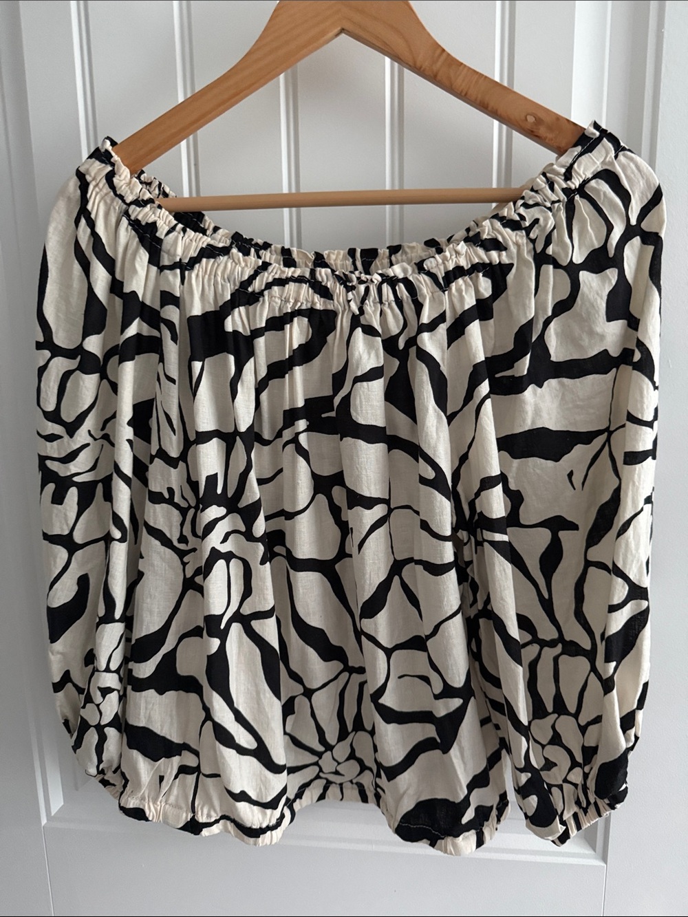 Black and Cream Off-Shoulder Peasant Top